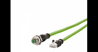 Metz Connect 142M2X25010 M12 Netwerkkabel, patchkabel CAT 6A S/FTP 1.00 m Groen PUR-mantel, Zuurbestendig, Ozonbestendi