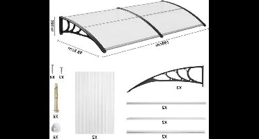 Deurluifel - Weerbestendige - Polycarbonaat Overkapping - Duurzame Materialen - Sterke ABS Beugels - Voor Deur - Raam en Balkon - 190x98.5 cm - Zwart