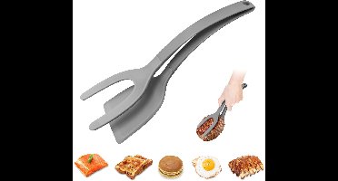 Eierflipper Spatel, 2-In-1 Grip En Flip Ei Spatel Tang, Tang Grip En Flip Gebakken Eierdraaiers Kookgereedschap, Pannenkoek Vis Franse Toast Omelet Maken Thuis Keuken Kookgereedschap, Grijs