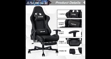 Gamestoel – Gaming Chair – Bureaustoel – Game Stoel – Gaming Stoel – Ergonomisch Ontwerp – Inklapbare Voetensteun – Verstelbare Armleuningen – Lendensteun – 150 kg Draagvermogen – Grijs