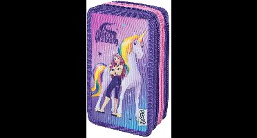 Undercover etui Unicorn Academy paars - 3 vakken gevuld schoolset.