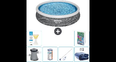Bestway Rond Opblaasbaar Fast Set Zwembad - Rotanprint - 366 x 76 cm - Inclusief Pomp Filter - Schoonmaakset - Solarzeil - 7-delig