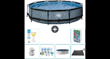 EXIT Rond Stone Frame Zwembad - 360 x 76 cm - Inclusief Pomp Onderhoudspakket - Afdekzeil - Solar Mat - 7-delig
