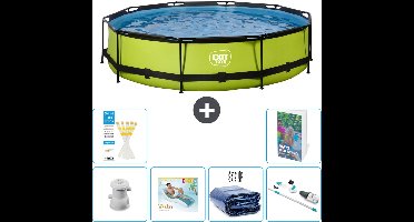 EXIT Rond Lime Frame Zwembad - 360 x 76 cm - Inclusief Pomp Loungebed - Solarzeil - Stofzuiger - 7-delig