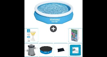 Bestway Rond Opblaasbaar Fast Set Zwembad - 305 x 66 cm - Blauw - Inclusief Pomp Afdekzeil - Solar Mat - Vloertegels - 7-delig