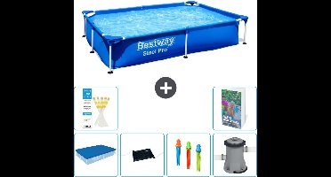 Bestway Rechthoekig Steel Pro Zwembad - 221 x 150 x 43 cm - Blauw - Inclusief Afdekzeil - Solar Mat - Speelgoed - Zwembadfilterpomp - 7-delig