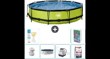 EXIT Rond Lime Frame Zwembad - 360 x 76 cm - Inclusief Pomp Afdekzeil - Zoutwatersysteem - Zwembadzout - 7-delig