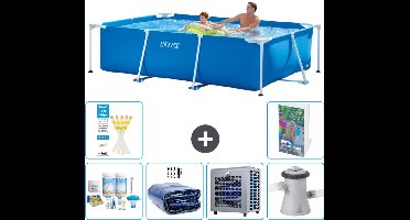 Intex Rechthoekig Frame Zwembad - 260 x 160 x 65 cm - Blauw - Inclusief Onderhoudspakket - Solarzeil - Warmtepomp - Zwembadfilterpomp - 7-delig