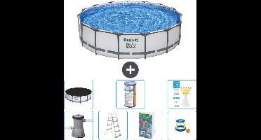 Bestway Rond Steel Pro MAX Zwembad - 457 x 107 cm - Grijs - Inclusief Pomp - Ladder - Afdekzeil - Filter - Speelgoed - 8-delig