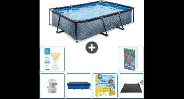 EXIT Rechthoekig Stone Frame Zwembad - 300 x 200 x 65 cm - Inclusief Pomp Afdekzeil - Onderhoudspakket - Solar Mat - 7-delig