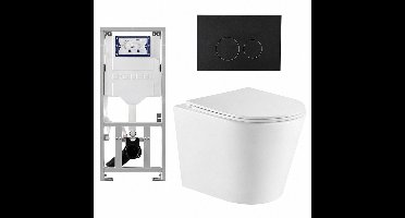 QeramiQ Dely Toiletset - 36.3x51.7cm - diepspoel - rimless - Geberit UP320 inbouwreservoir - met Burda frame - softclose toiletzitting - mat zwarte bedieningsplaat - ronde knoppen - wit mat
