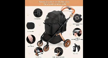 Hondenbuggy – Dierenwagen – Huisdierenwagen – Kattenbuggy – Opvouwbare Buggy – Zwart – Inklapbaar Met Eén-Klik – Verstelbaar Handvat – Voor Huisdieren Tot 25 Kg