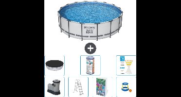 Bestway Rond Steel Pro MAX Zwembad - 488 x 122 cm - Grijs - Inclusief Pomp - Ladder - Afdekzeil - Filter - Speelgoed - 8-delig