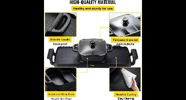 Vevor - Elektrische BBQ Pan - 2 in 1 - Gourmet - Hotpot Electrisch - Koreaanse BBQ - Korean Grill - Party Pan - Anti Aanbak - 2400W - Zwart