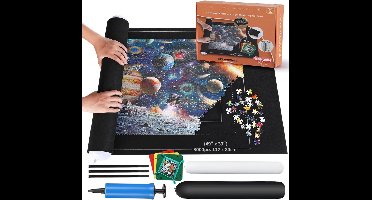 Core® Puzzeltafel - Puzzelbord - Puzzeltafel met Lades 1000 Stukjes - Reuzenvilten mat voor het opbergen van puzzels - Zwart - 150cm x 52cm x 1cm