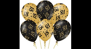 18 jaar verjaardag feest ballonnen - 12x stuks - zwart/goud - leeftijd - 30 cm - versiering - feestartikelen