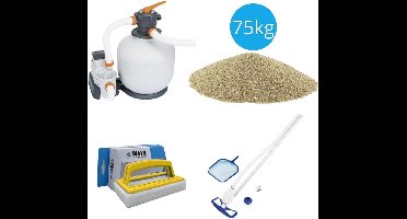 Bestway - Zwembadstofzuiger AquaClean & Zandfilterpomp 8327 L/u & Filterzand 75 kg & WAYS Scrubborstel