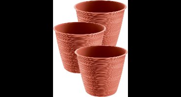 Prosperplast Plantenpot/bloempot Paintstripe - 3x stuks - kunststof - rood - 20 x 24 cm - binnen/buiten