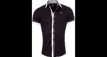 Zwart Overhemd Korte Mouw Witte Bies Heren Carisma 9023 - XXL