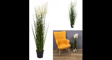 kunstgras en pampa - Hoogte  90cm -Groen/bruine riet gras/pluimgras - Siergras in zwarte plastic pot - Kunstplanten/nepplanten
