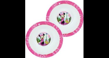 Disney Minnie Mouse bordje - 2x - diep - D16 cm -kunststof - ontbijtbord -kinder/peuter bordje