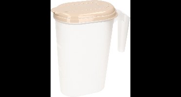 Plasticforte Waterkan - Sapkan - transparant/taupe - met deksel - 1.6 liter - kunststof - Smalle schenkkan die in de koelkastdeur past