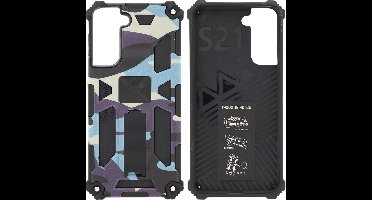 Hoesje Geschikt Voor Samsung Galaxy S21 Hoesje - Rugged Extreme Backcover Camouflage met Kickstand - Paars