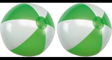 Opblaasbare speelgoed strandbal - 2x - groen/wit - dia 28 cm - Strandballen - Buiten speelgoed - Strand speelgoed - PVC