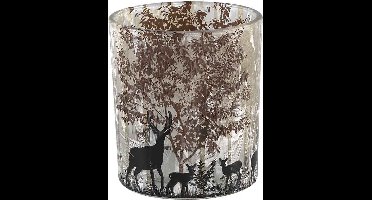 PTMD Yoah Windlicht met rendier tafereel - H8 x Ø7 cm - Glas - Koper