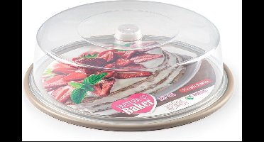 PlasticForte Taartstolp - transparant - 32 x 9,5 cm - taart / gebak bewaardoos - taupe bodem