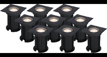 HOFTRONIC - Set van 9 Ramsay LED Grondspot Zwart - 4000K Neutraal wit - Vierkant Aluminium - 5 Watt 400 Lumen - IP67 Waterdicht - 3 jaar garantie - Inbouwdiepte: 140mm, Inbouwdiameter: 103mm - Tuinspots, Padverlichting en Opritverlichting