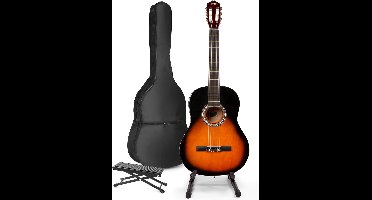 Akoestische gitaar voor beginners - MAX SoloArt klassieke gitaar / Spaanse gitaar 4/4 - Met o.a. 39'' gitaar, gitaar standaard, voetsteun, gitaartas, gitaar stemapparaat en extra accessoires - Sunburst