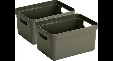 Sunware Opbergbox Sigma - 4x stuks - kunststof - donkergroen - 13 liter - Opbergbakken/opbergers - 35 x 25 x 18 cm