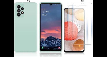 Hoesje Geschikt Voor Samsung Galaxy A52 Hoesje Soft Nano Silicone Backcover Gel Mint Met 2x Glazen Screenprotector