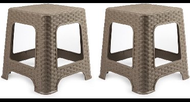 Set van 3x stuks rotan opstapje/krukje in het taupe bruin - 32 x 32 x 30 cm - Keuken/badkamer/slaapkamer handige krukjes/opstapjes