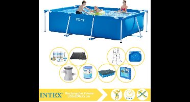 Intex Rectangular Frame Zwembad - Opzetzwembad - 300x200x75 cm - Inclusief Afdekzeil, Onderhoudspakket, Zwembadpomp, Filter, Solar Mat, Trap, Voetenbad en Zwembadtegels