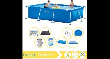 Intex Rectangular Frame Zwembad - Opzetzwembad - 300x200x75 cm - Inclusief Solarzeil, Onderhoudspakket, Zwembadpomp, Filter, Grondzeil, Solar Mat, Trap en Voetenbad