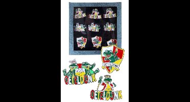 Broche box Oeteldonk rood-wit-geel 3 assorti
