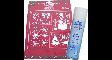 Kleine kerst raamsjablonen - 4x st- 28 x 21 cm - incl. sneeuwspray 150 ml