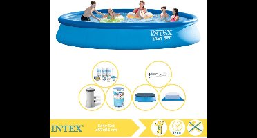 Intex Rond Opblaasbaar Easy Set Zwembad - 457 x 84 cm - Blauw - Inclusief Pomp - Afdekzeil - Onderhoudspakket - Filter - Grondzeil - Stofzuiger - 7-delig