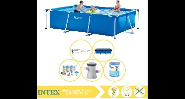 Intex Rectangular Frame Zwembad - Opzetzwembad - 300x200x75 cm - Inclusief Afdekzeil, Onderhoudspakket, Zwembadpomp, Filter en Stofzuiger