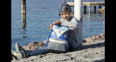 BRISA VW Collection - Compacte en stijlvolle Volkswagen rugzak, dagwandelrugzak VW T1 Bulli Bus Front (15 l/klein/blauw)