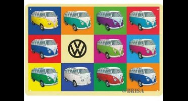 VW T1 Bus metalen bord 30x20cm - Meerkleurig