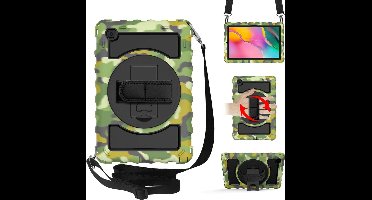 Hoes Geschikt voor Samsung Galaxy Tab A7 Hoes Kids Case - 10.4 - (2020/2022) - Robuuste Hybridee Armor met Handband - Camouflage Groen