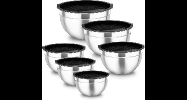 Set van 5 slakommen, roestvrijstalen kom met luchtdicht deksel, maat 4,5 l, 2,7 l, 1,6 l, 1,1 l, 0,7 l, mengkommenset voor de keuken, antislip en stapelbaar