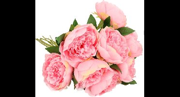 Mica Decorations Kunstbloemen boeket pioenroos - 8x - roze - 76 cm - polyester - decoratie bloemen