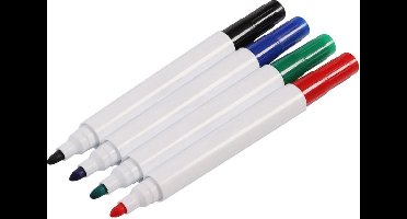 BRASQ Whiteboard Diverse kleuren markers rond 5mm - 4 kleuren (Zwart, Blauw, Groen, Rood)