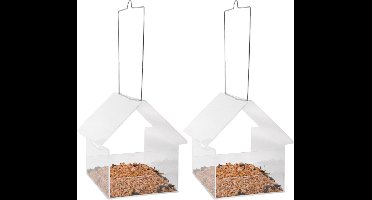 2x stuks vogelhuisje/voedertafel transparant kunststof 15 cm - Vogelvoederhuisje - Vogelvoer - Vogel voederstation