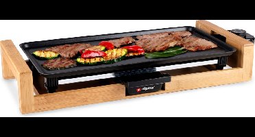 alpina Teppanyaki Bakplaat 2000W - Gourmet Grillplaat XL - Tafelgrill met Instelbare Thermostaat - Grill Plaat 43 x 22,5 cm - voor 2 tot 4 Personen - Anti-Aanbaklaag - Bamboo/RVS
