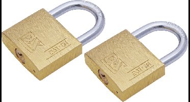 Dulimex Hangslot met 2 sleutels - 2x - 25 mm - messing - kofferslot